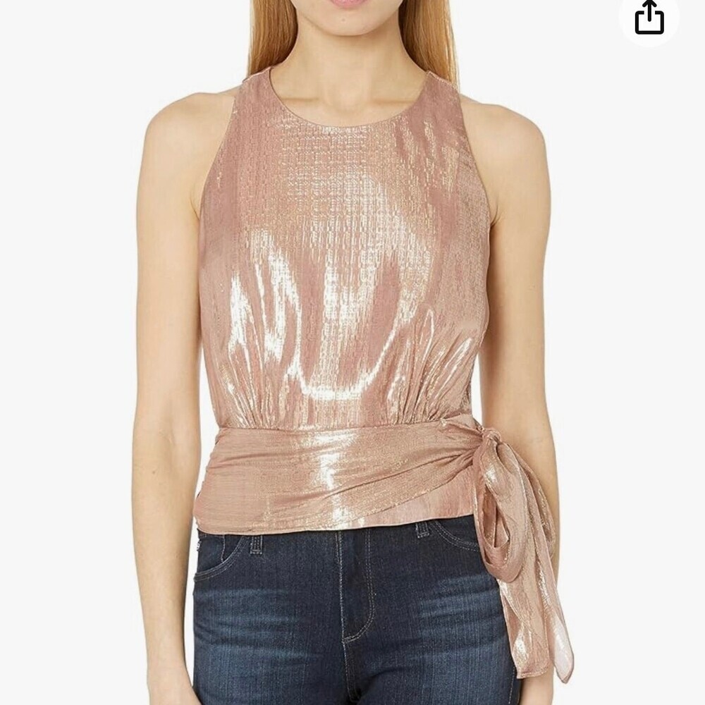 MILLY Women's Metallic Lurex Silk blend Chiffon Lauren Top pink waist tie SZ 0